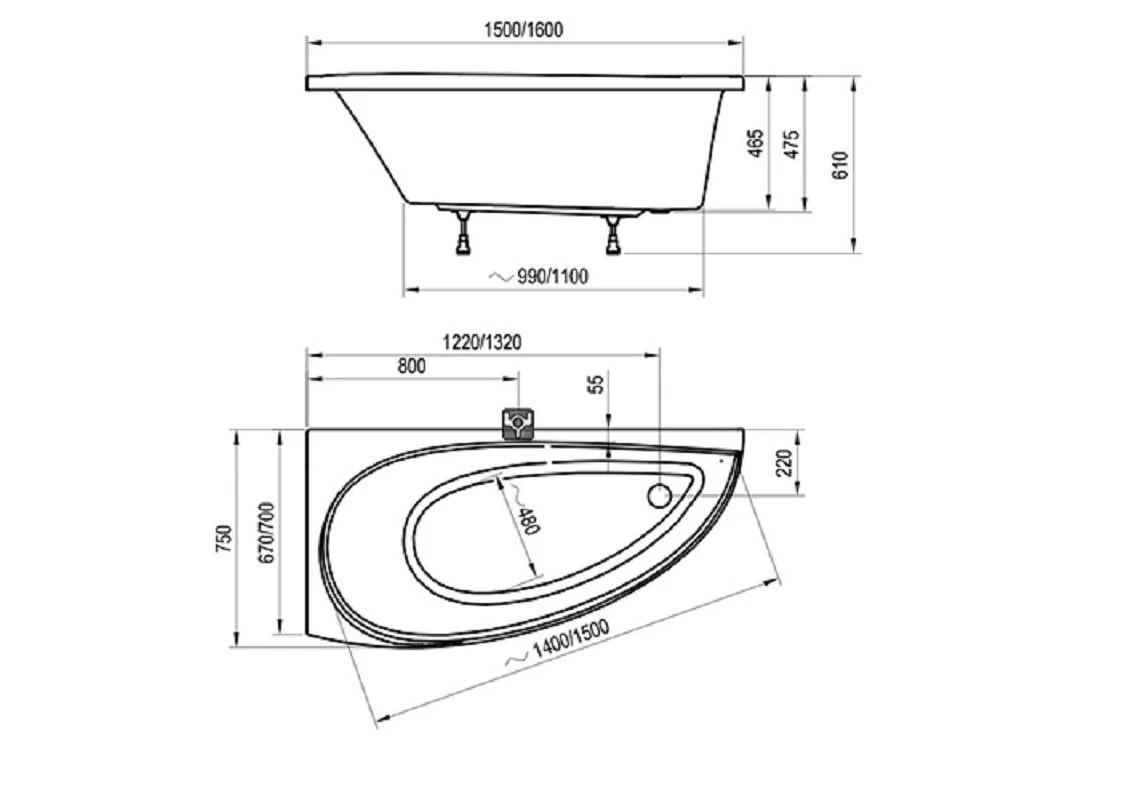 Приобрести акриловая ванна ravak avocado 160х75 см cq01000000 l