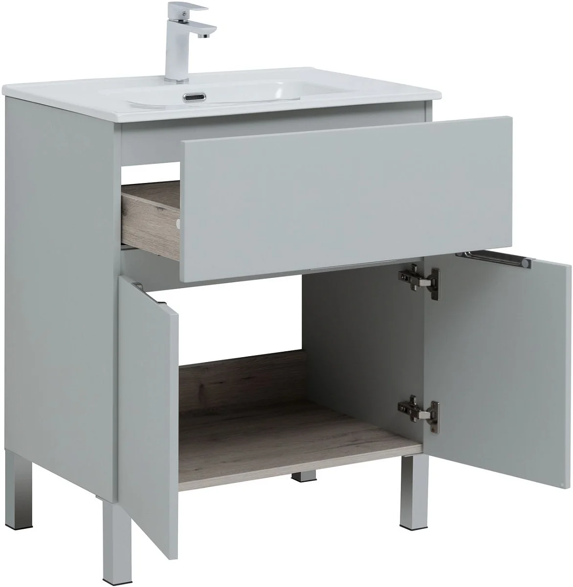 Приобрести aquanet тумба с раковиной алвита new 70 см, 1 ящик, 2 дверцы, серый