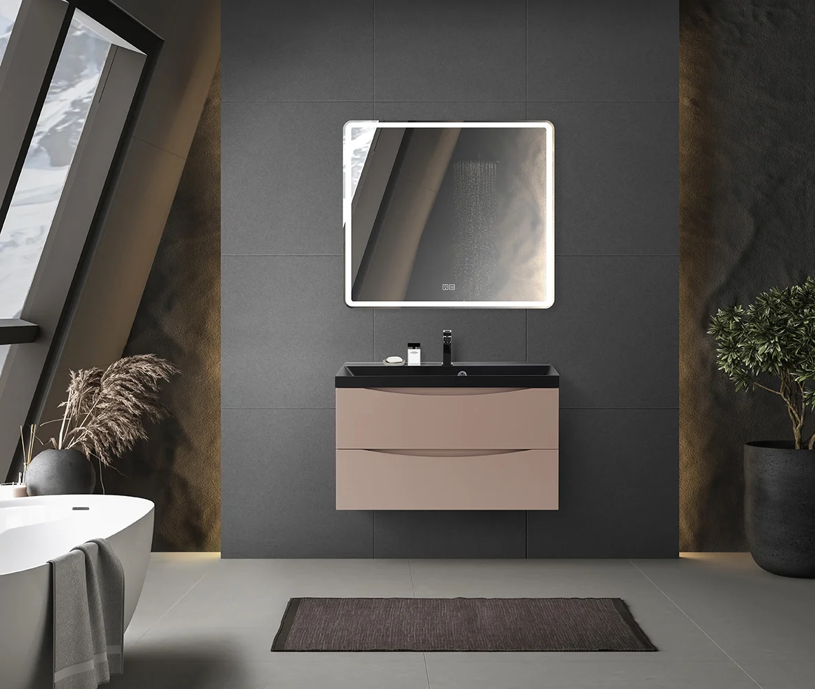 Приобрести belbagno тумба с раковиной marino 80 см, подвесная cappuccino lucido, чёрная раковина