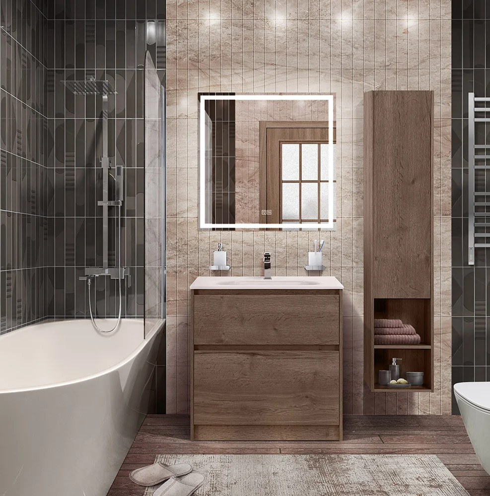Приобрести belbagno тумба с раковиной kraft 80 см, напольнаяная rovere tabacco, стеклянная матовая раковина