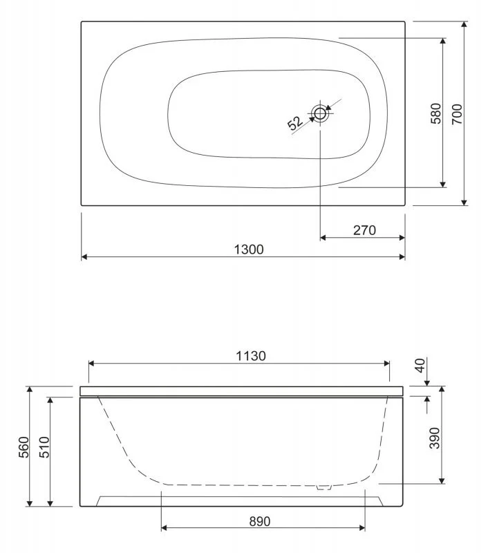 Приобрести cezares акриловая ванна eco 130x70см, eco-130-70-40-w37