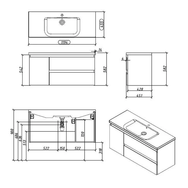 Приобрести caprigo тумба с раковиной forte-albero 120 см, левая, палисандр, шпон