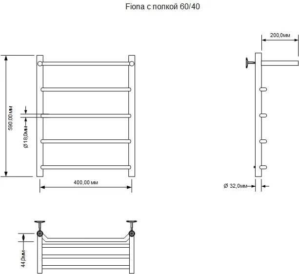 Приобрести aquanet полотенцесушитель водяной fiona с полкой 60x40 см, хром
