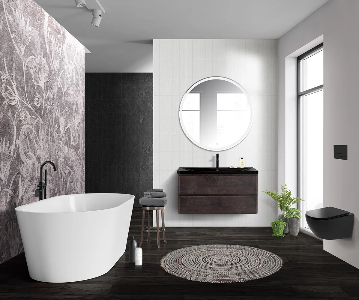 Приобрести belbagno тумба с раковиной albano 100 см, подвесная rovere nature grigio, чёрная раковина