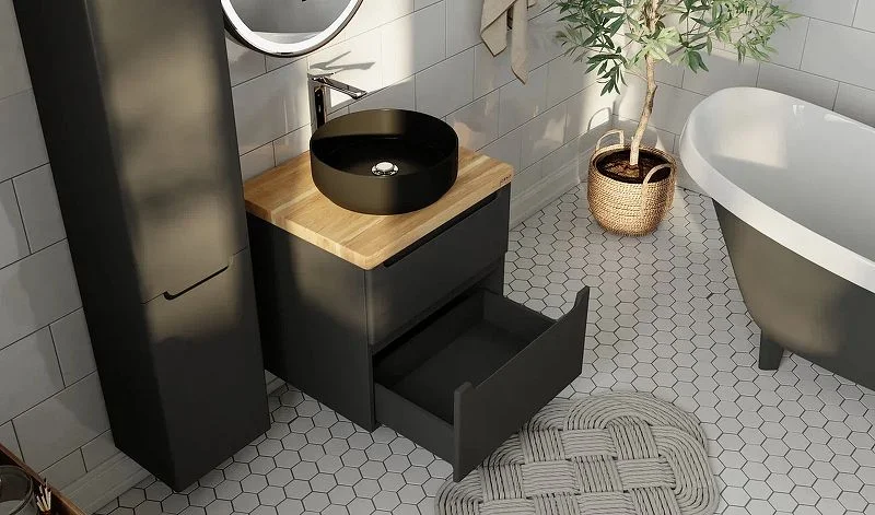 Приобрести jorno тумба подвесная wood 60 см со столешницей светлое дерево, антрацит