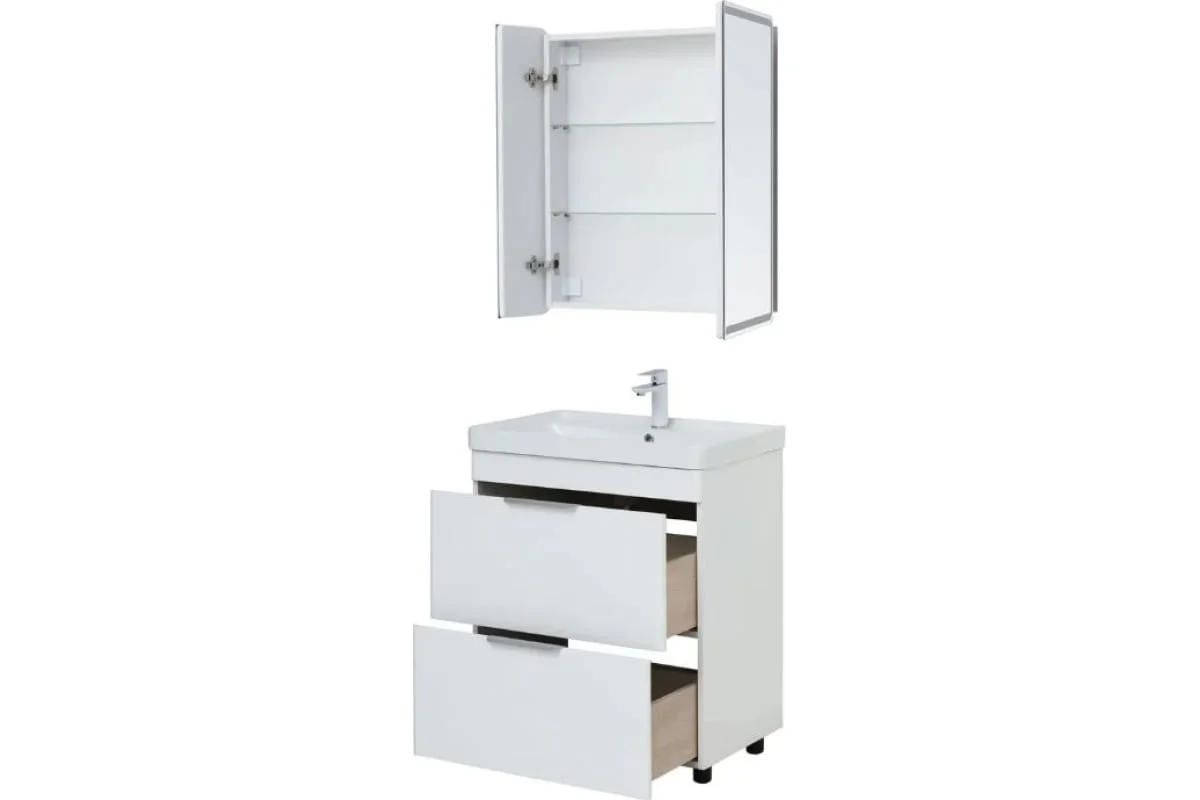 Приобрести aquanet тумба с раковиной ирис new 71 см, белая глянец (2 ящика, ножки)