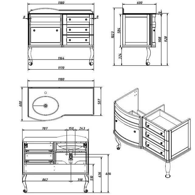 Приобрести caprigo тумба с раковиной imperio 120 см, левая, голубая, эмаль