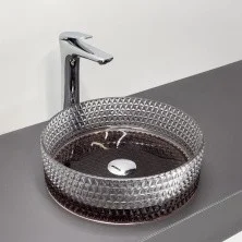 Comforty Раковина накладная CF21009 36х36 см, стеклянная кофе с прозрачным стеклом