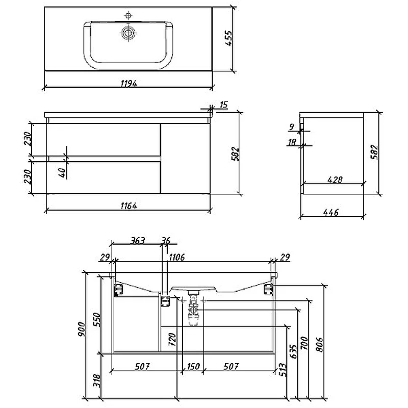 Приобрести caprigo тумба с раковиной подвесная forte 120 см, белая 36117r-sf027