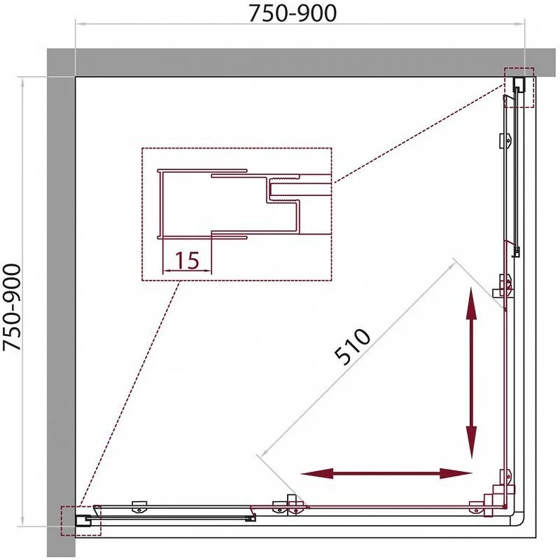 Приобрести ограждение душевое belbagno unique-a-2 750-900х750-900 хром/рифленое