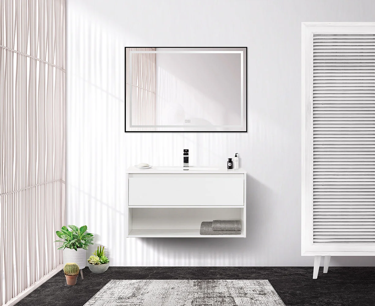 Приобрести belbagno тумба c раковиной kraft 80 см, с одним ящиком и полкой, подвесная bianco opaco, белая раковина
