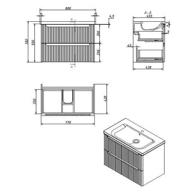 Приобрести caprigo тумба с раковиной termin-smalty stripe 80 см, зеленая, эмаль