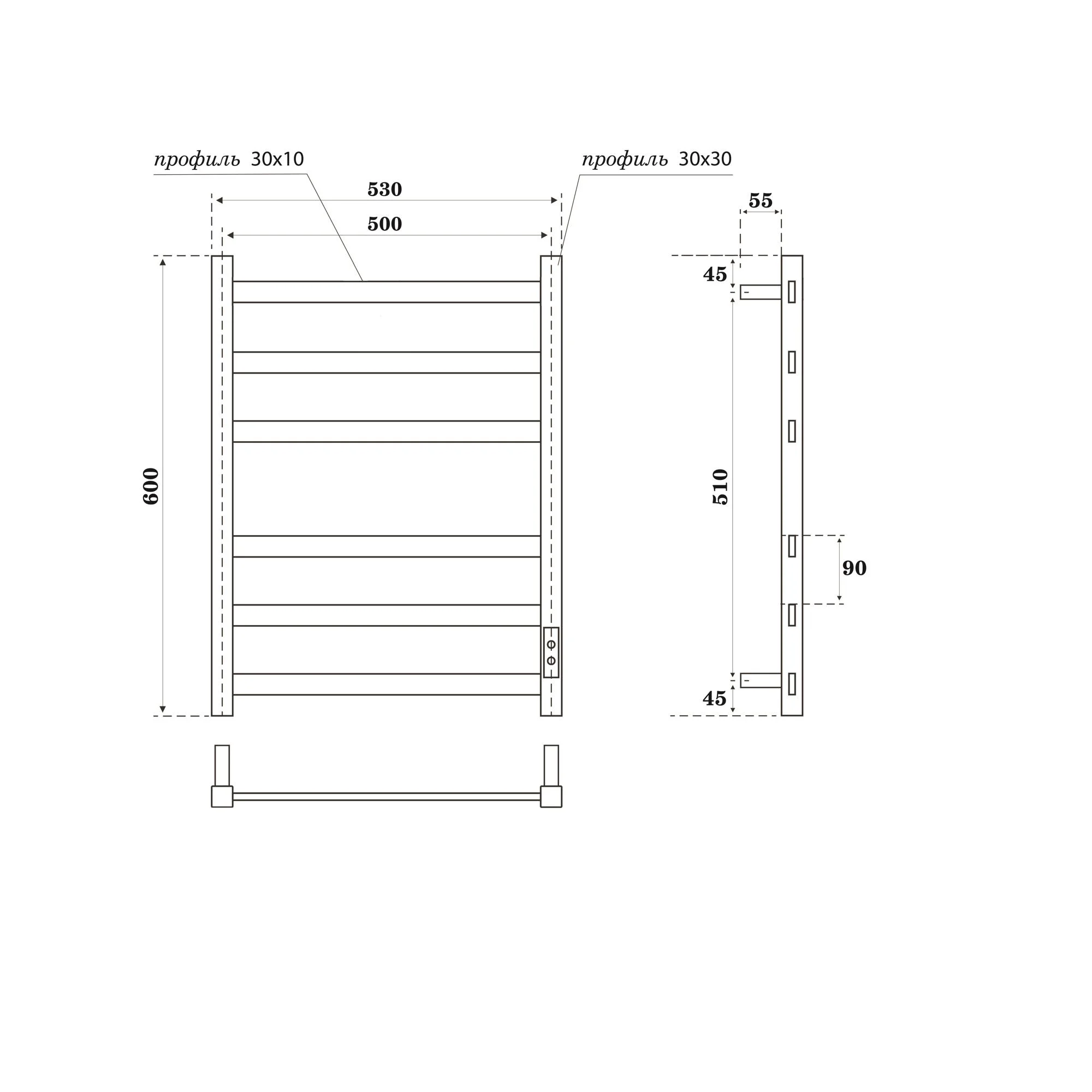Приобрести point полотенцесушитель электрический меркурий pn83856gr п6 500x600, диммер справа, графит pn83856gr