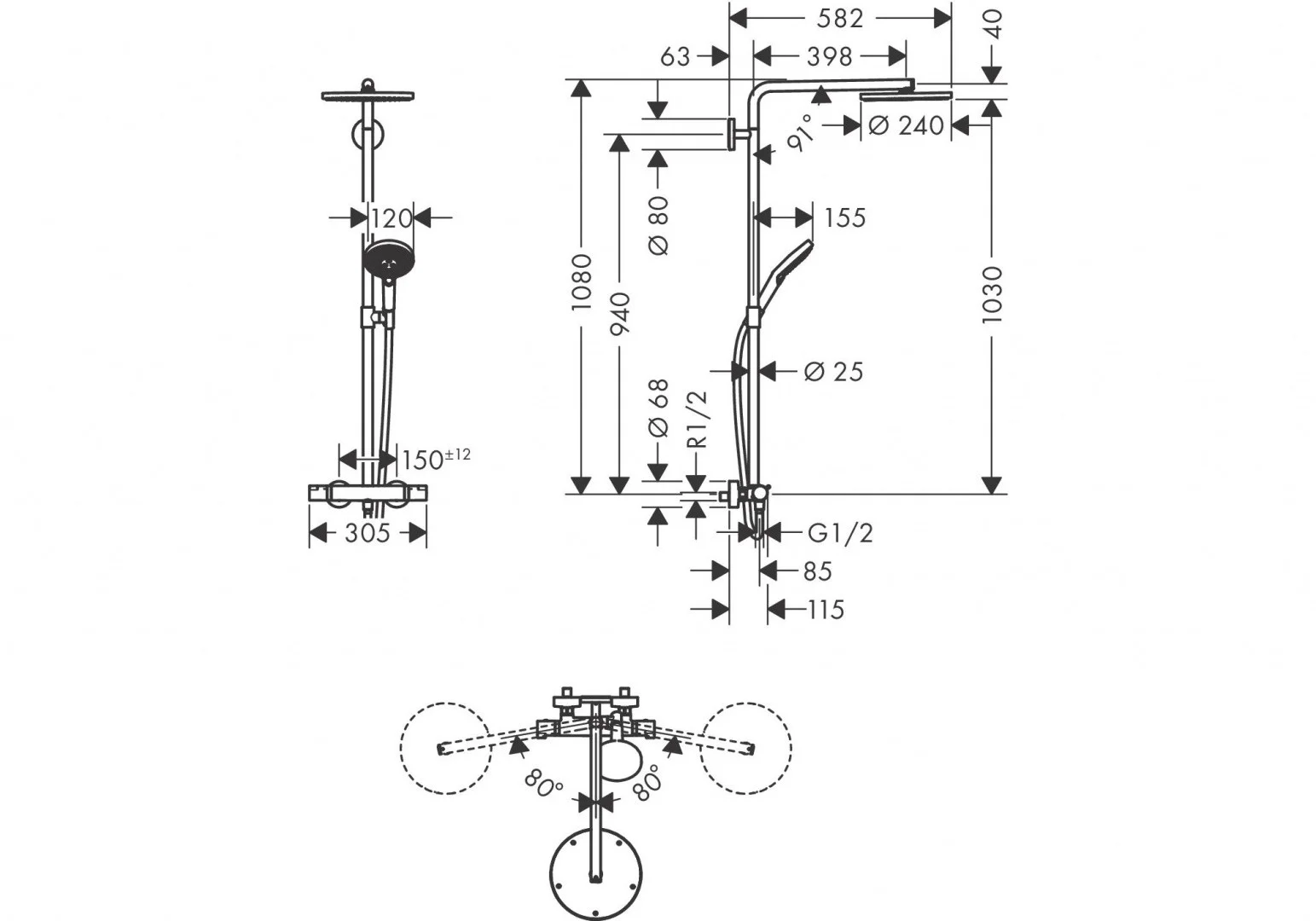 Приобрести 27633000 raindance select s showerpipe 240 1 jet with powderrain