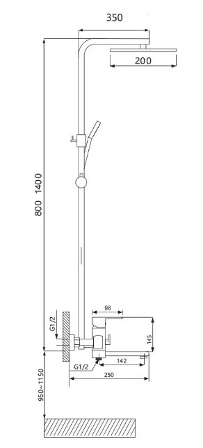 Приобрести душевая система vieir gunzi 1400 мм, черный v113562c