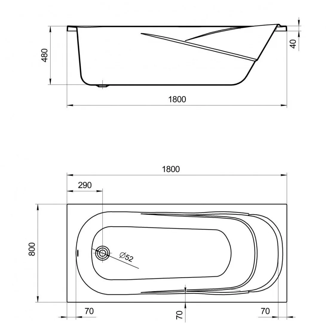 Приобрести акриловая ванна прямоугольная касабланка xl 180x80 см