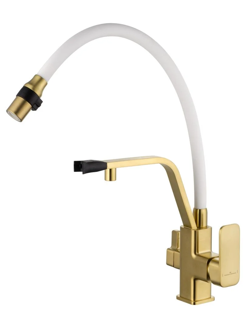 Приобрести смеситель для кухни с гибким изливом и подключением фильтра wonzon & woghand, брашированное золото (ww-88458013-bg(mw))