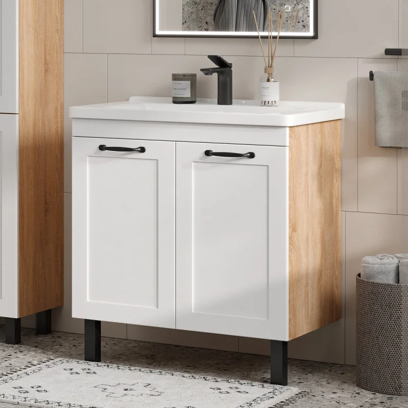 Приобрести equil тумба напольная с раковиной lago 80 см, белая\светлое дерево tnlago80.2d-04