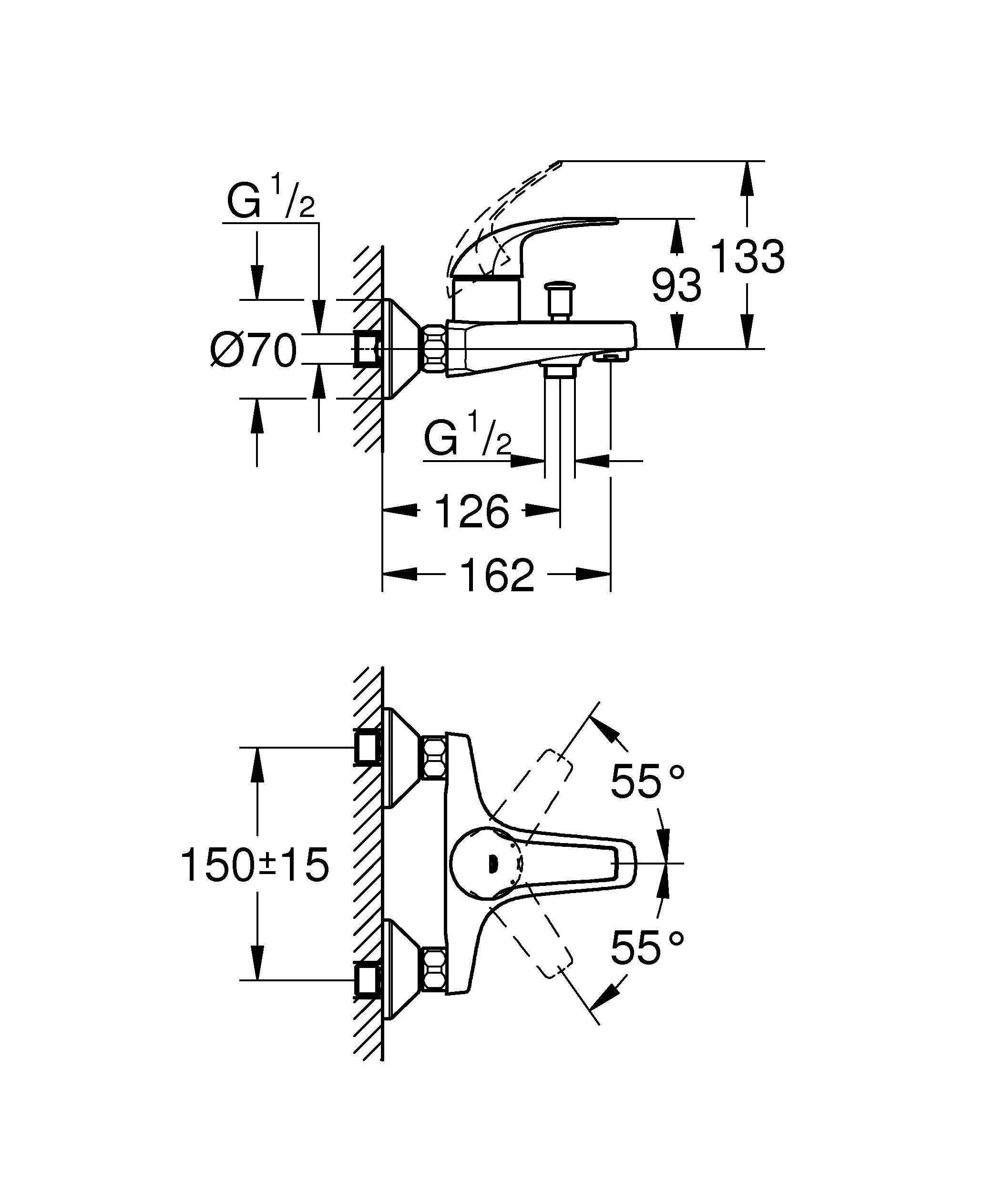 Приобрести смеситель для ванны grohe baucurve, настенный монтаж 23599000
