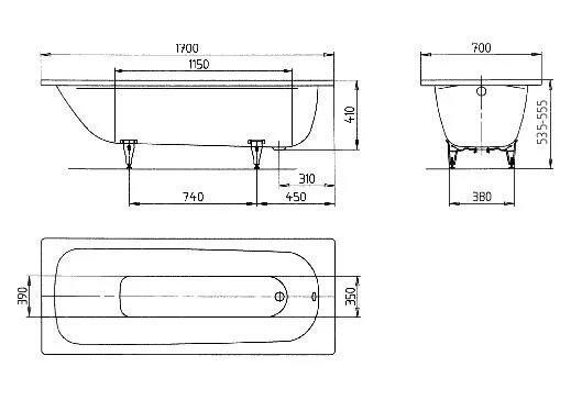Приобрести ванна стальная kaldewei saniform plus 170x70 см, 111800010001, alpine white