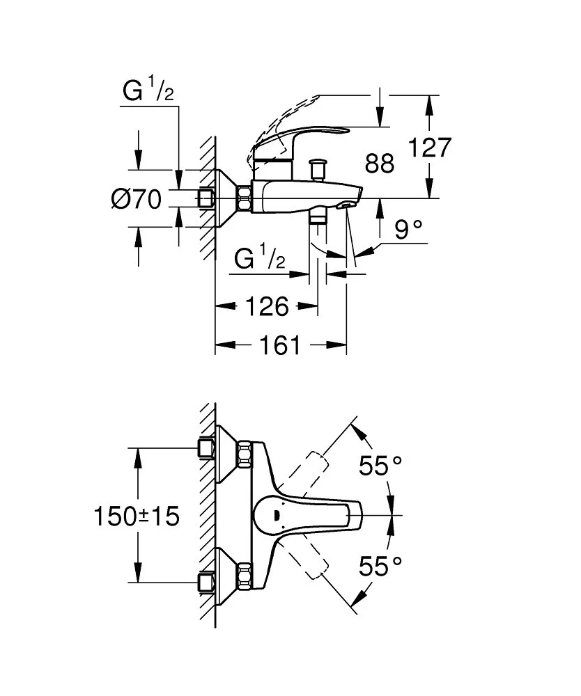 Приобрести смеситель для ванны grohe eurosmart new, хром 33300002
