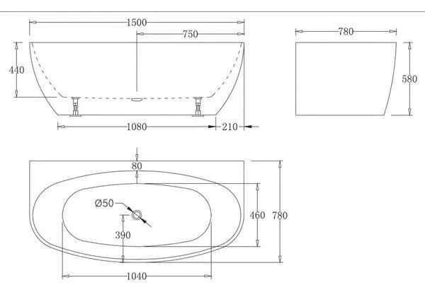 Приобрести ванна акриловая пристенная belbagno 150х80 см, bb83-1500