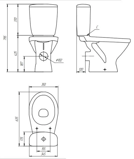 Приобрести напольный унитаз-компакт cersanit trento + крышка полипропилен