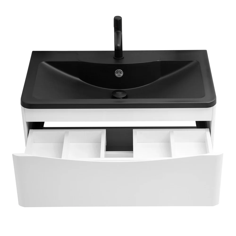 Приобрести belbagno тумба с раковиной acqua 80 см, подвесная bianco lucido, чёрная раковина