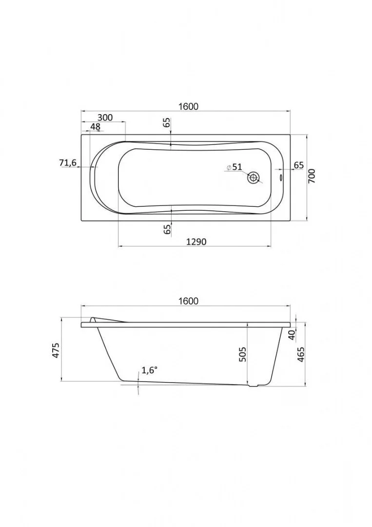 Приобрести акриловая ванна прямоугольная тенерифе 160х70 см, белая