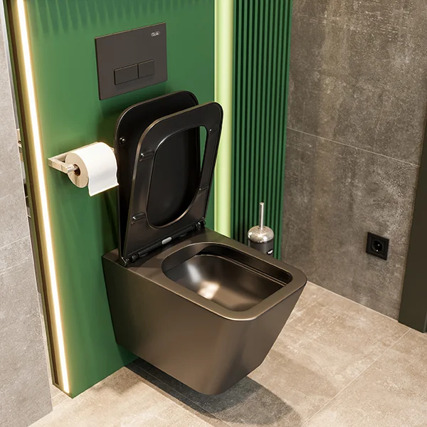 Приобрести sole унитаз подвесной cube 2 black, безободковый с сиденьем дюропласт, микролифт, черный ут000063646