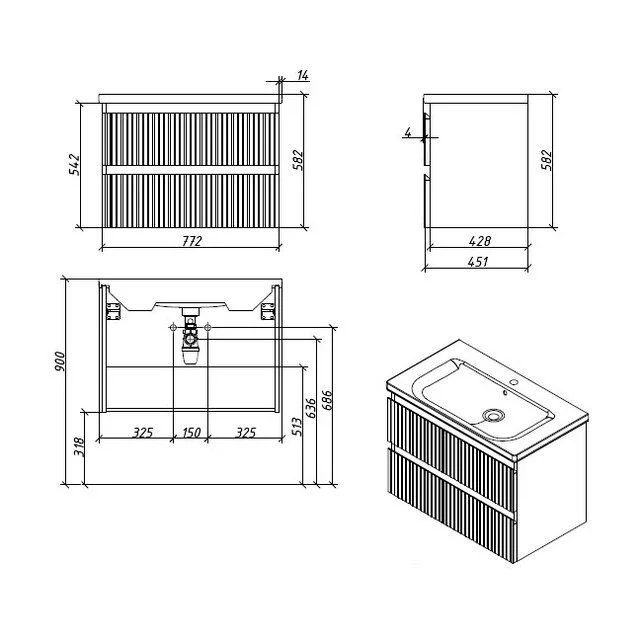 Приобрести caprigo тумба с раковиной forte-albero stripe 80 см, палисандр, шпон