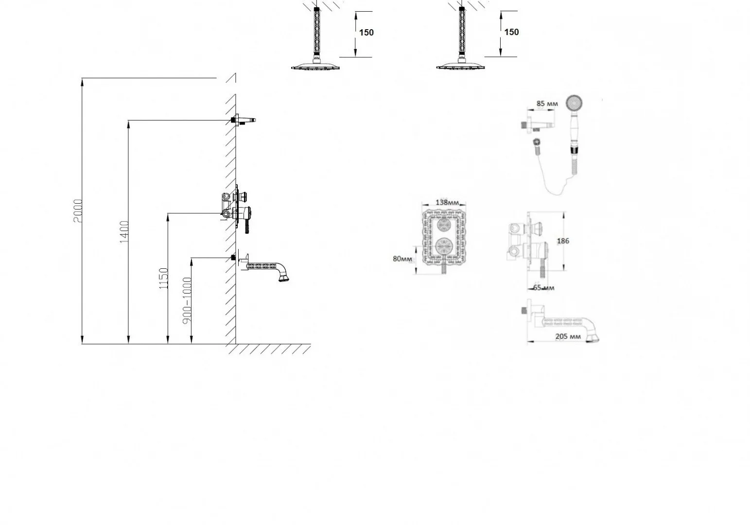Приобрести bronze de luxe windsor 10137/1r, бронза душевая система для ванны