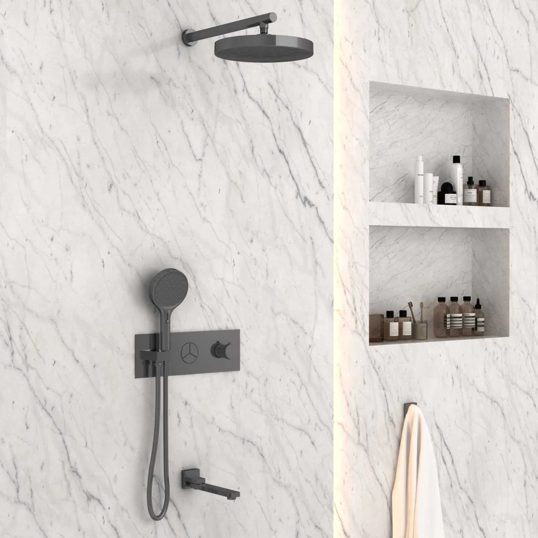 Приобрести vincea встраиваемая душевая система с термостатом, оружейная сталь vsfw-432t1gm