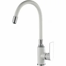 HAIBA Смеситель для кухни 407 мм, гибкий излив, белый\хром HB-73505-8