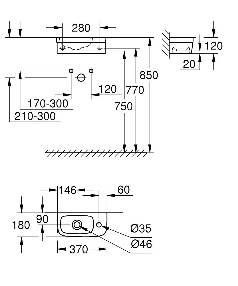 Приобрести grohe раковина euro ceramic 37см, белая 39327000