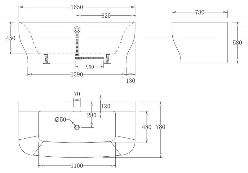 Приобрести ванна акриловая пристенная belbagno 165х80 см, bb74-nero