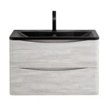 BelBagno Тумба с раковиной ACQUA 80 см, подвесная Rovere Vintage Bianco, чёрная раковина