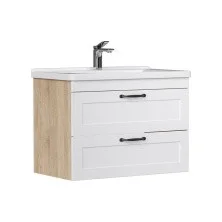 Equil Тумба подвесная с раковиной Lago 80 см, белая\светлое дерево tpLAGO80.2Y-04