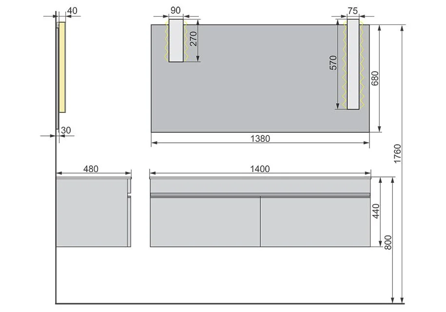 Приобрести тумба подвесная с раковиной velvex pulsus 140 см tppul.140-25, дуб сонома