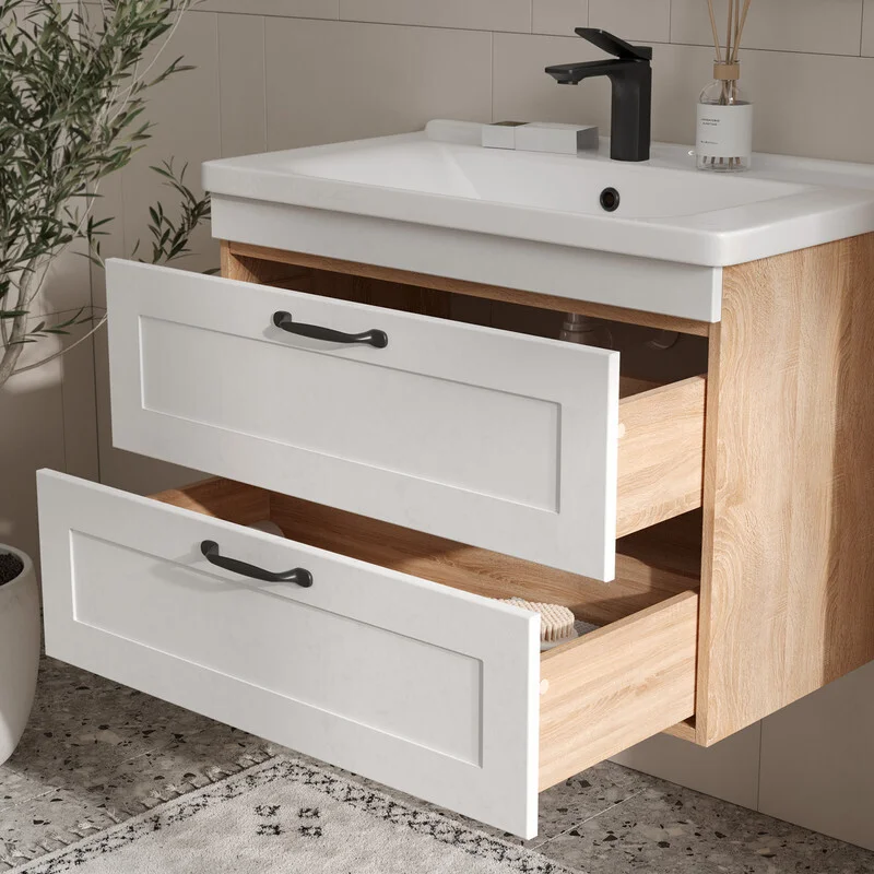 Приобрести equil тумба подвесная с раковиной lago 80 см, белая\светлое дерево tplago80.2y-04