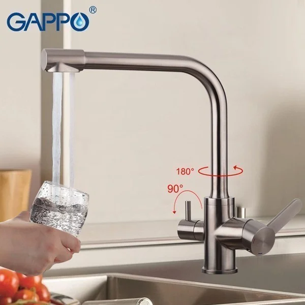 Приобрести gappo смеситель для кухни g4399-1 с фильтром и высоким изливом, нержавеющая сталь 84972