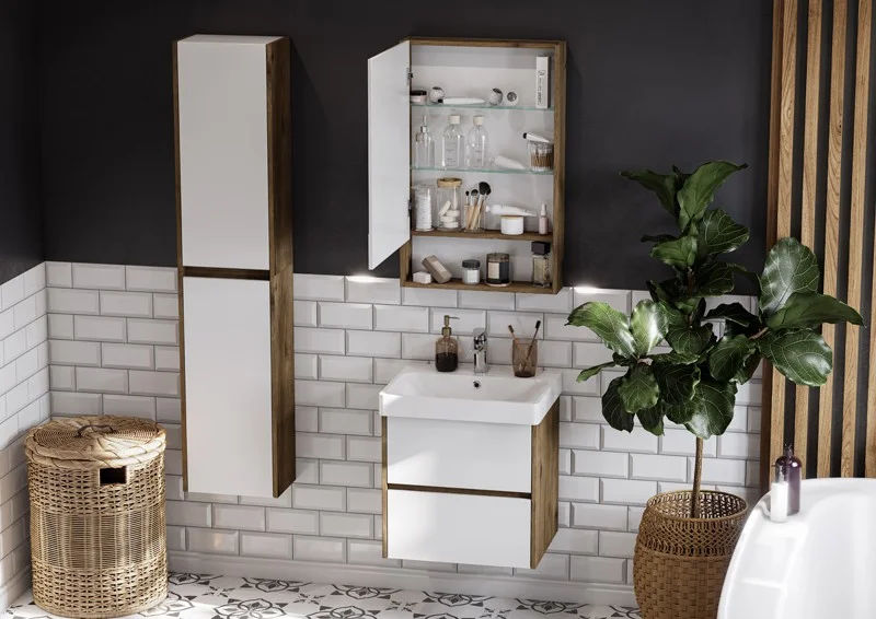 Приобрести акватон зеркало шкаф  сканди 45 см, белый, дуб рустикальный