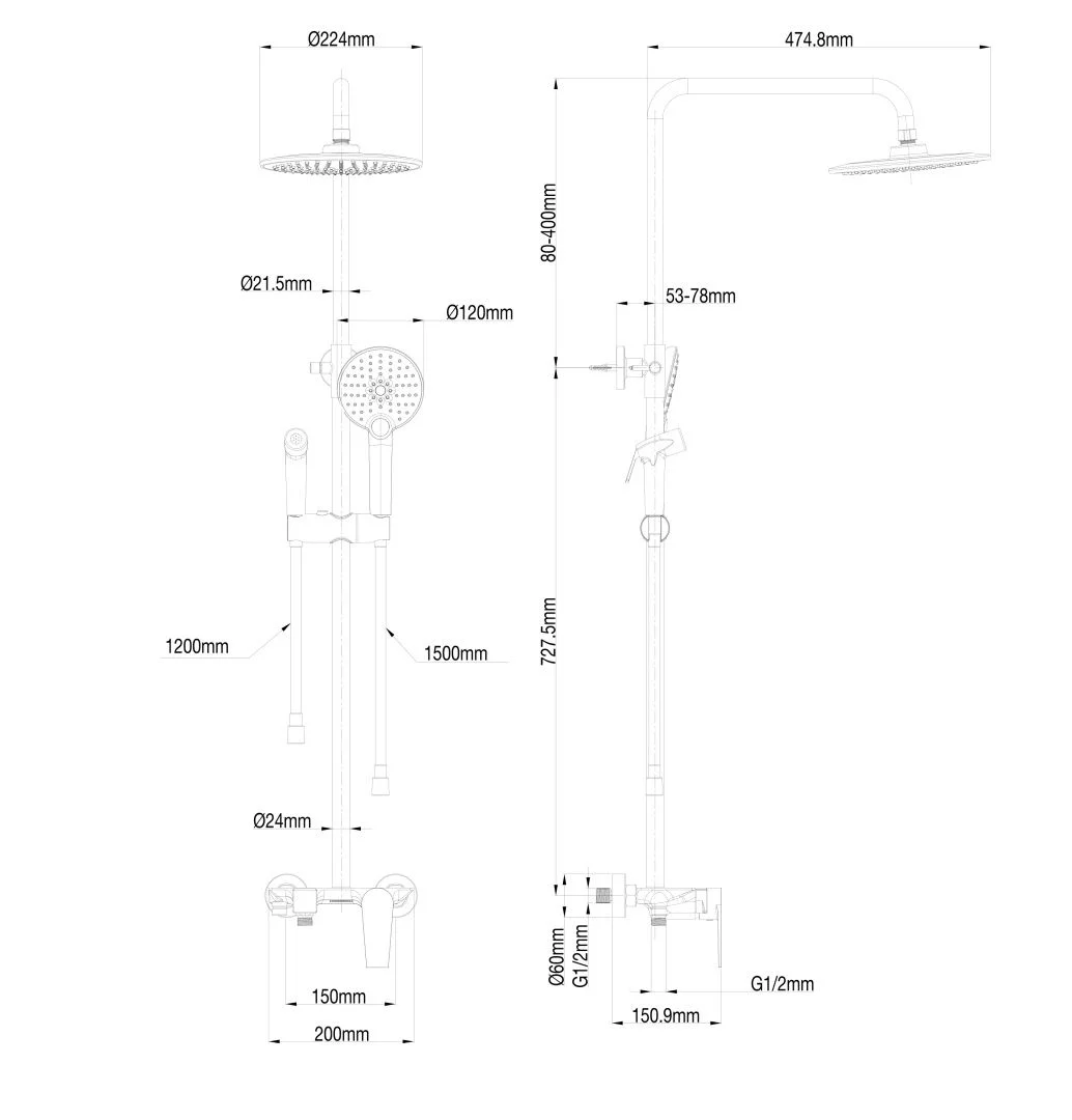 Приобрести душевая система с техническим душем wonzon & woghand, черный матовый (ww-a30874-mb)