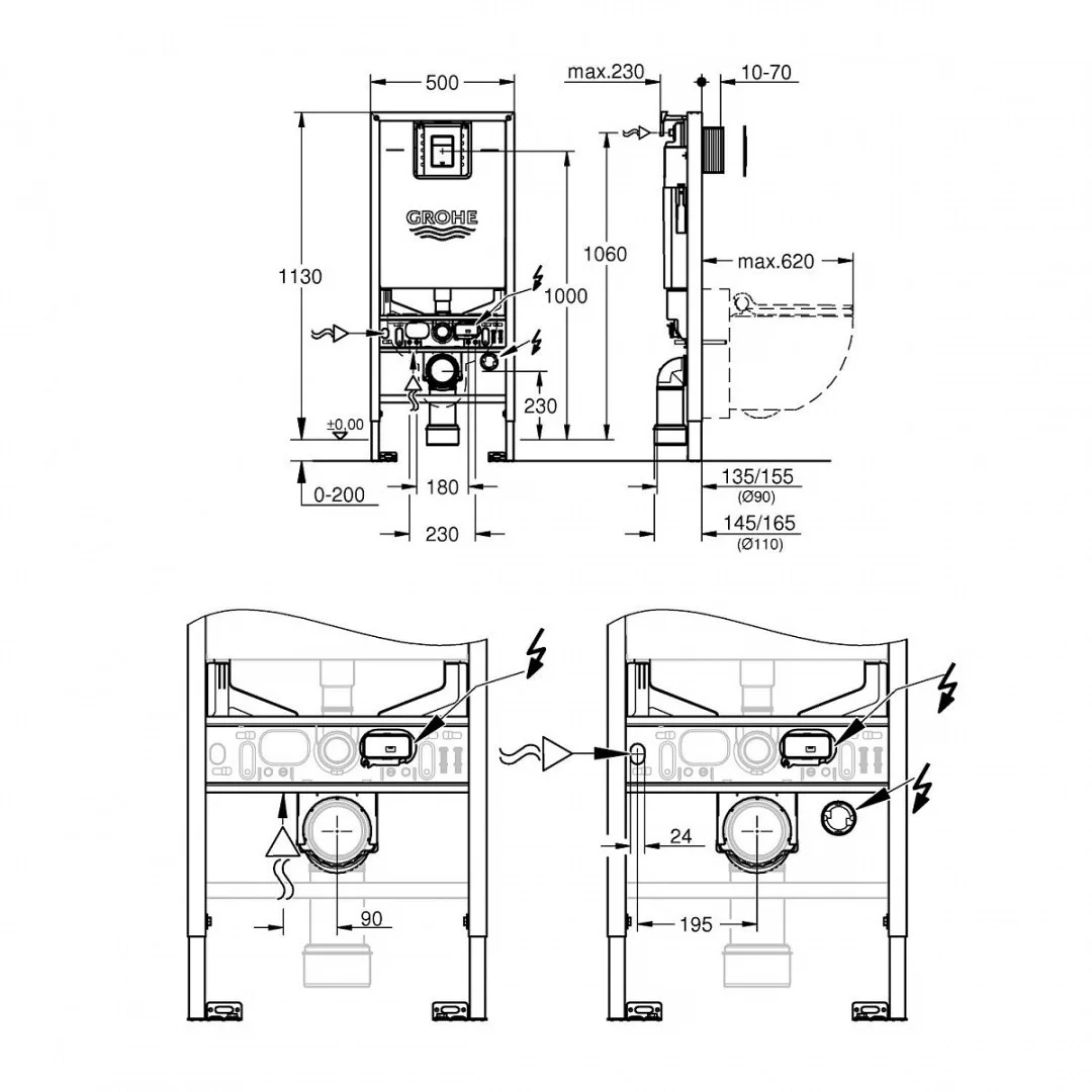 Приобрести grohe инсталляция для унитаза rapid slx 3 в 1 с клавишей смыва skate cosmopolitan, хром 39603000