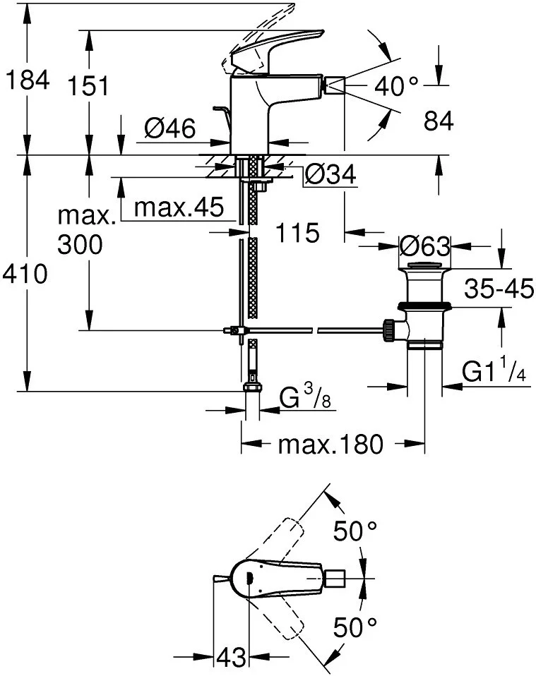 Приобрести смеситель для биде grohe eurosmart с донным клапаном, хром 32929003