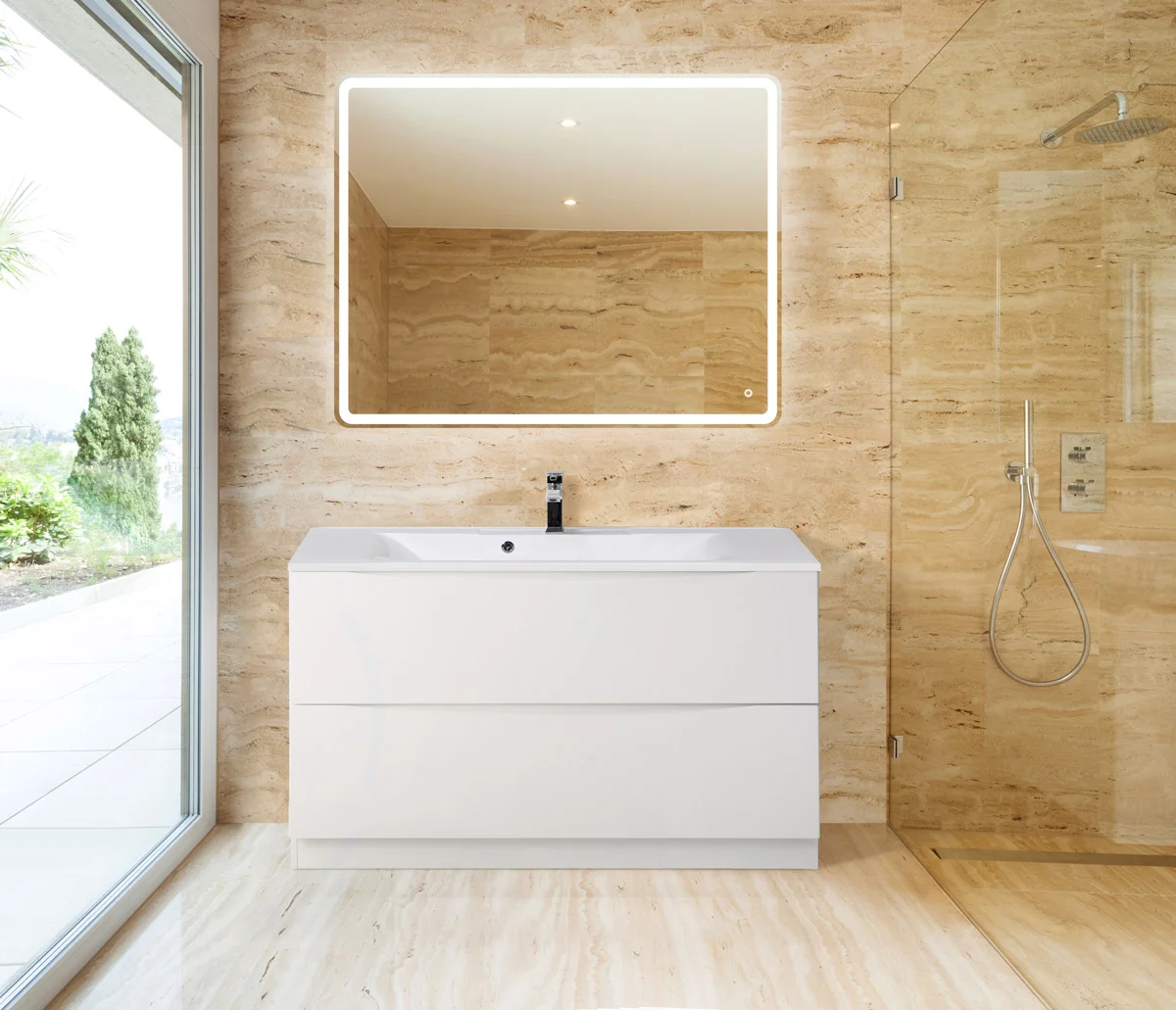 Приобрести belbagno тумба с раковиной marino 120 см, напольная bianco lucido, белая раковина