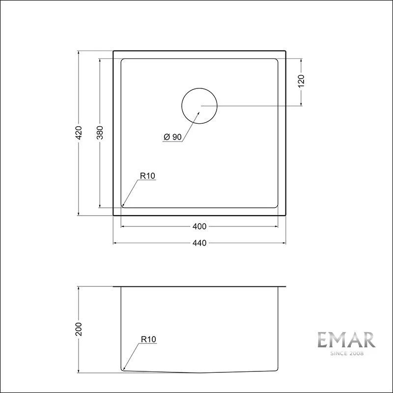 Приобрести emar кухонная мойка 44х42 см, графит emb-131a pvd nano dark