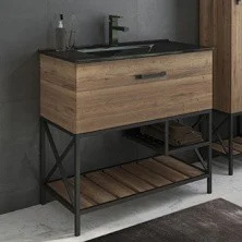 Сomforty Тумба с раковиной "Бредфорд-90" дуб темный, черная раковина