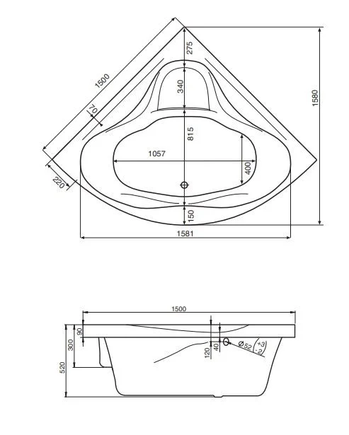 Приобрести акриловая ванна, симметричная сан-паулу 150х150 см, белая