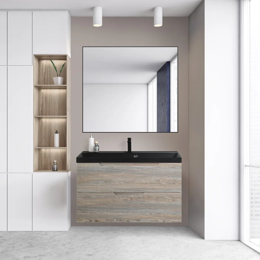 Приобрести belbagno тумба с раковиной vittoria 100 см, подвесная pino, чёрная раковина